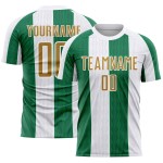 Maillot de football personnalisé vert, doré et blanc, sublimé, Kelly Maillot de football personnalisé vert, doré et blanc, sublimé, Kelly