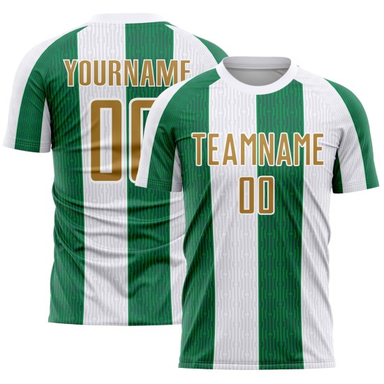 Maillot de football personnalisé vert, doré et blanc, sublimé, Kelly Maillot de football personnalisé vert, doré et blanc, sublimé, Kelly