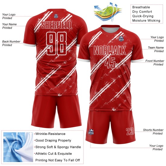 Maillot de football personnalisé blanc rouge par sublimation Maillot de football personnalisé blanc rouge par sublimation