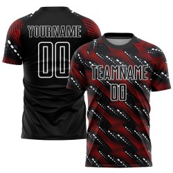 Maillot de football noir personnalisé par sublimation, rouge et blanc