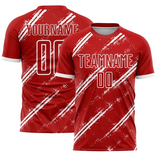 Maillot de football personnalisé blanc rouge par sublimation Maillot de football personnalisé blanc rouge par sublimation