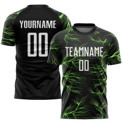 Maillot de football personnalisé vert noir sublimé blanc-fluo