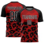 Maillot de football personnalisé avec sublimation, motif animal noir et blanc rouge Maillot de football personnalisé avec sublimation, motif animal noir et blanc rouge