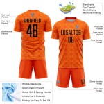 Maillot de football personnalisé à sublimation géométrique orange, uniforme Black-Bay Maillot de football personnalisé à sublimation géométrique orange, uniforme Black-Bay