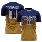 Maillot de football personnalisé bleu marine et blanc, sublimation dorée Maillot de football personnalisé bleu marine et blanc, sublimation dorée