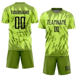 Maillot de football personnalisé par sublimation vert noir et olive, uniforme néon