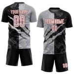 Maillot de football à rayures noir, uniforme personnalisé gris-rouge, sublimation, graffiti, blanc Maillot de football à rayures noir, uniforme personnalisé gris-rouge, sublimation, graffiti, blanc