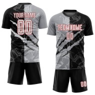 Maillot de football à rayures noir, uniforme personnalisé gris-rouge, sublimation, graffiti, blanc