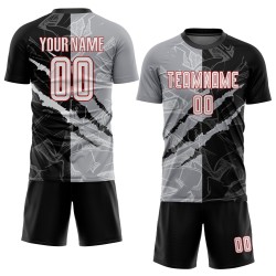 Maillot de football à rayures noir, uniforme personnalisé gris-rouge, sublimation, graffiti, blanc
