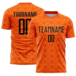 Maillot de football personnalisé à sublimation géométrique orange, uniforme Black-Bay
