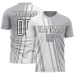 Maillot de football personnalisé à sublimation Lines gris, blanc et noir Maillot de football personnalisé à sublimation Lines gris, blanc et noir