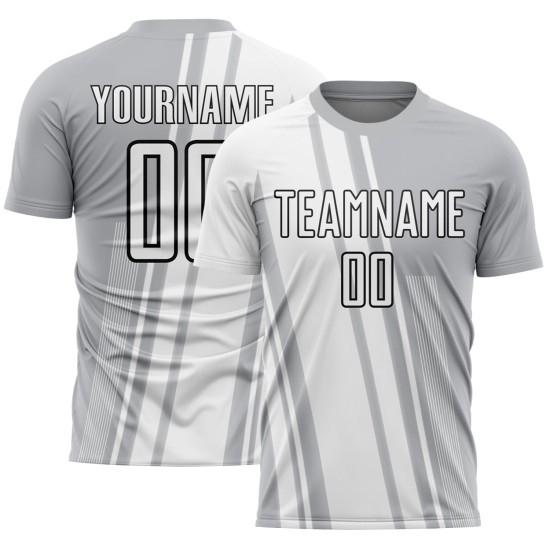 Maillot de football personnalisé à sublimation Lines gris, blanc et noir Maillot de football personnalisé à sublimation Lines gris, blanc et noir