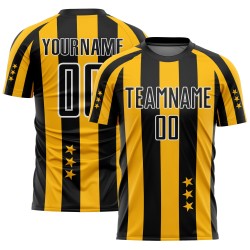 Maillot de football noir et blanc à sublimation étoiles et uniforme, carrés dorés personnalisés
