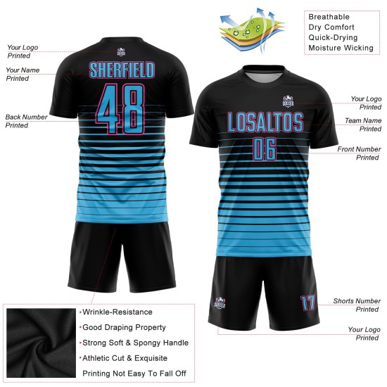 Maillot de football à rayures fines, noir, bleu et rose, à la mode, sublimation, personnalisé, ciel Maillot de football à rayures fines, noir, bleu et rose, à la mode, sublimation, personnalisé, ciel